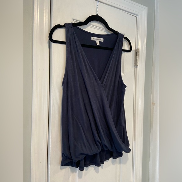 Abercrombie & Fitch Size S Navy Blue Soft Slub Knit Wrap Front Tank Top - Picture 2 of 10